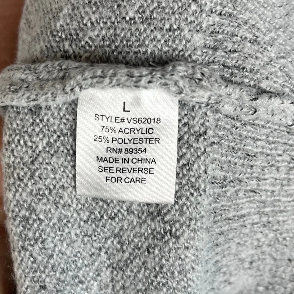 Adrienne Vittadini Ruffle Front Cable Knit Autumn Cozy Sweater Gray Large